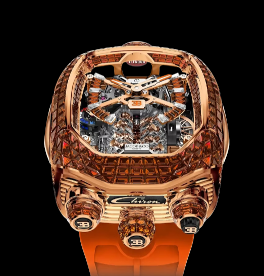 Review Jacob & Co bugatti chiron tourbillon baguette orange sapphires BU800.40.AE.UA.A Replica watch